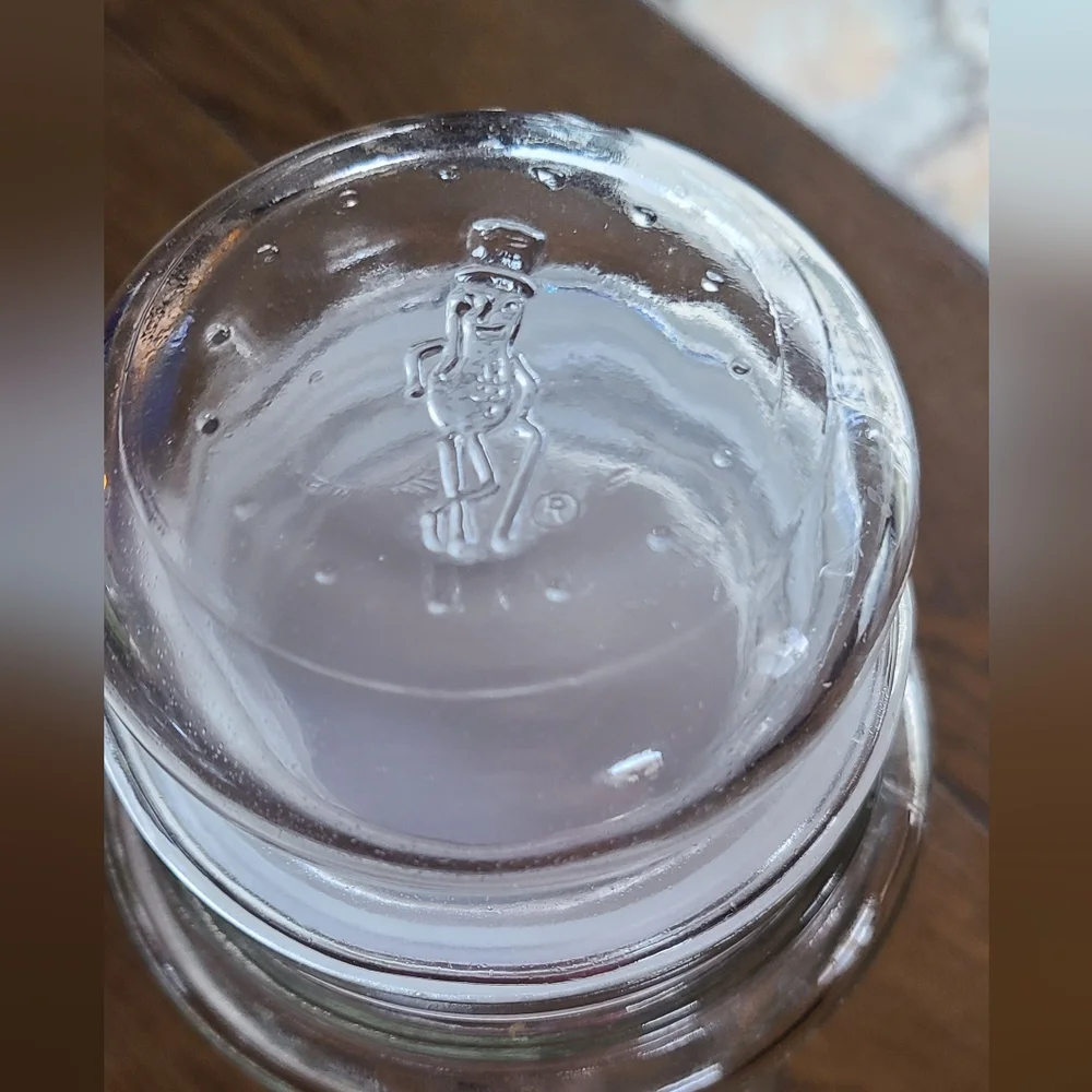 Vintage Mr. Peanut clear wheat storage jar 1982